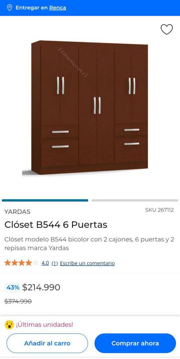 Closet 6 puertas 1 cajon 1 zapateras bicolor